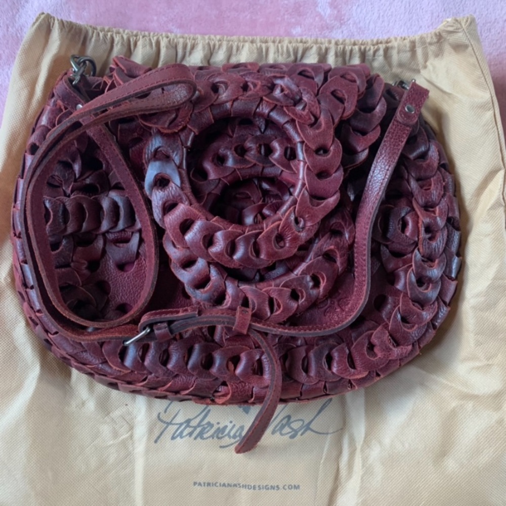 Patricia Nash Red Pisticci Chainlink Leather Shoulder Bag
